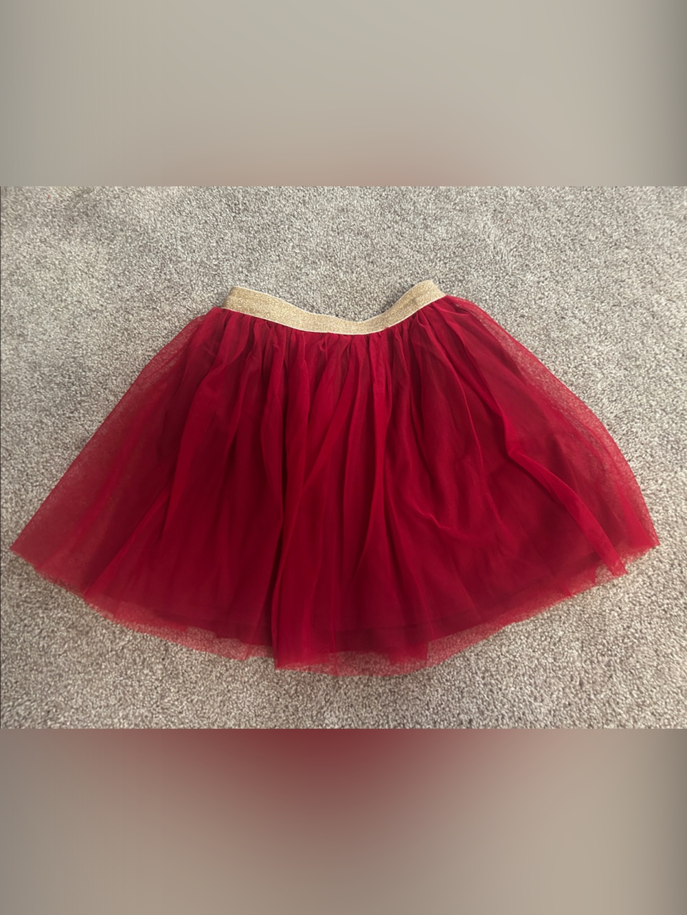 Red Tulle Skirt with Gold Waistband